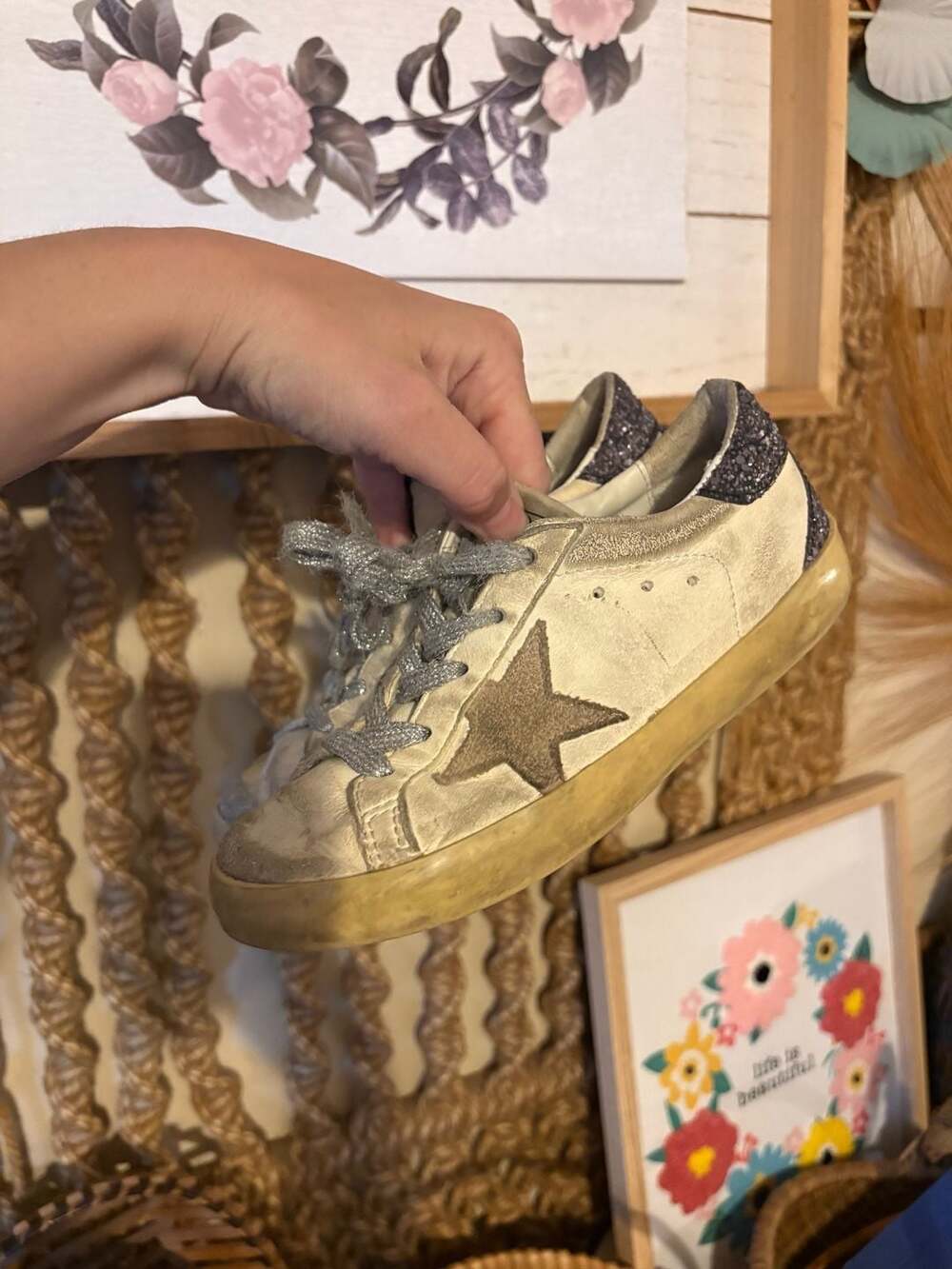 Girls authentic Golden Goose GGDB Superstar Sneakers with Glitter Heel